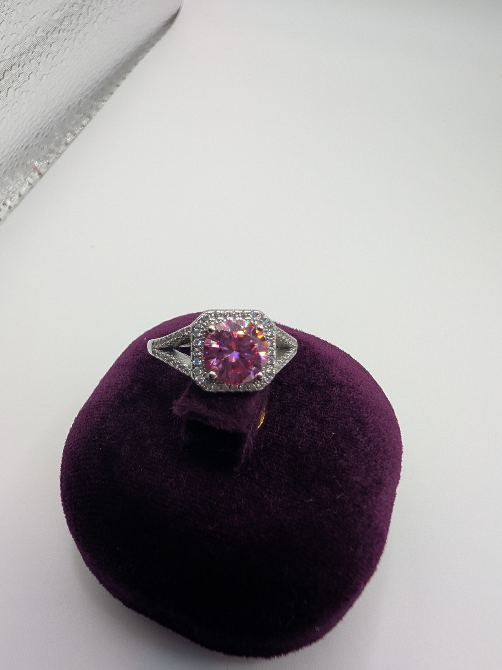 Pink Moissanite Halo Engagement Cocktail Ring 925 Sterling Silver Size 5